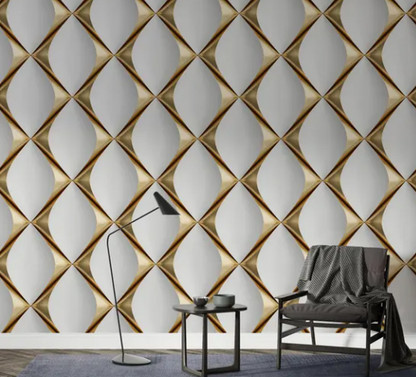 3D White Gold Geometric Wallpaper