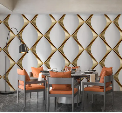 3D White Gold Geometric Wallpaper