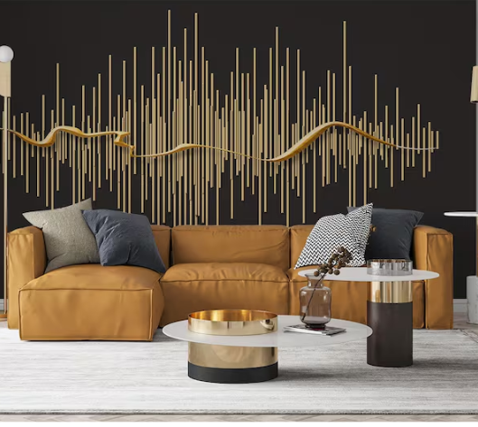 3D illustration gold and stripes patterns wallpaper