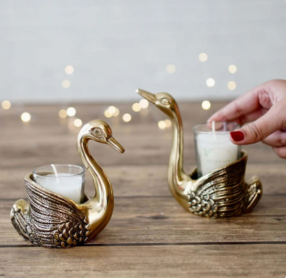 Metal Pair of Swans Candle Holders