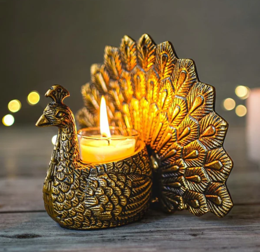 Metal Peacock Candle Holder