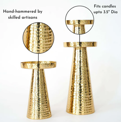 Metal Hammered Candle Holder Set of 2 - Gold