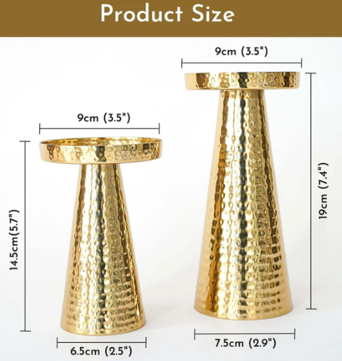 Metal Hammered Candle Holder Set of 2 - Gold