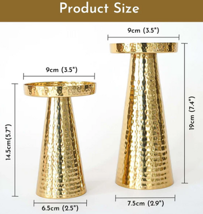 Metal Hammered Candle Holder Set of 2 - Gold