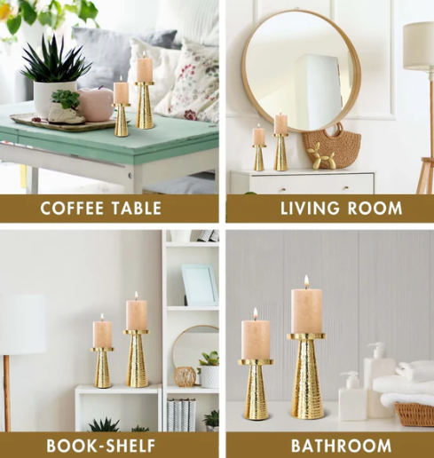 Metal Hammered Candle Holder Set of 2 - Gold