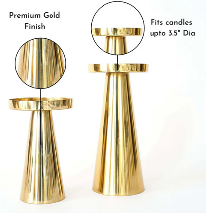 Metal Hammered Candle Holder Set of 2 - Gold