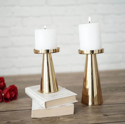Metal Hammered Candle Holder Set of 2 - Gold