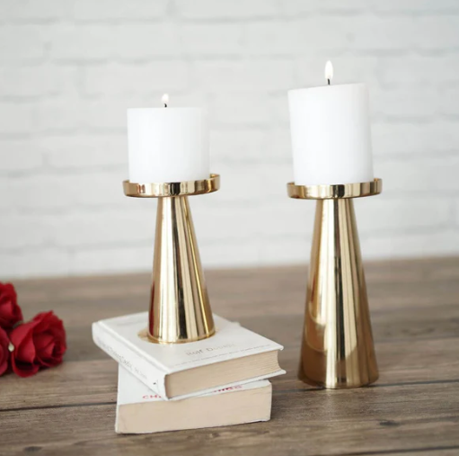 Metal Hammered Candle Holder Set of 2 - Gold