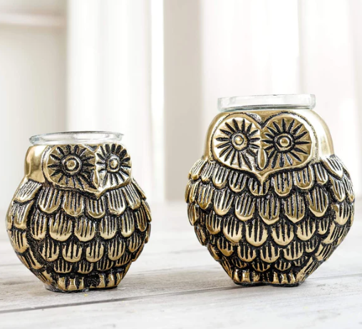 Owls Pair Candle Holder Set