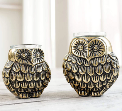 Owls Pair Candle Holder Set