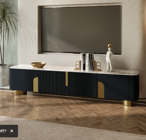 Marvellous Black & Gold Combination TV Unit