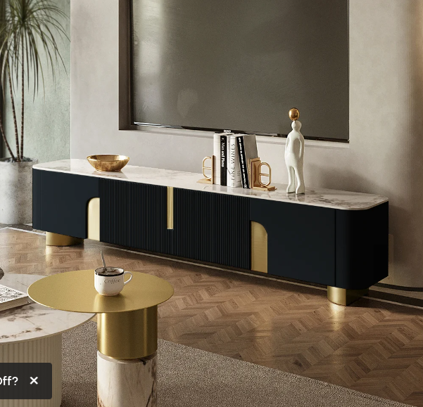 Marvellous Black & Gold Combination TV Unit