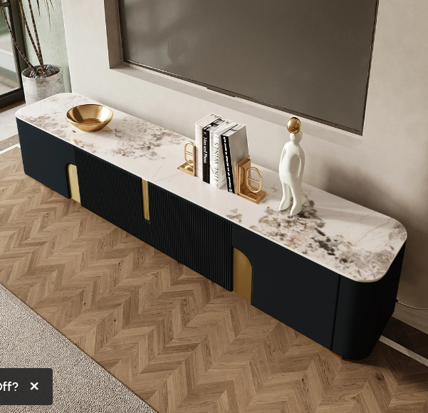 Marvellous Black & Gold Combination TV Unit