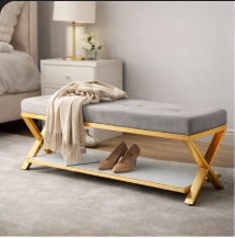 X-Shaped Gray Entryway Bench with Storage