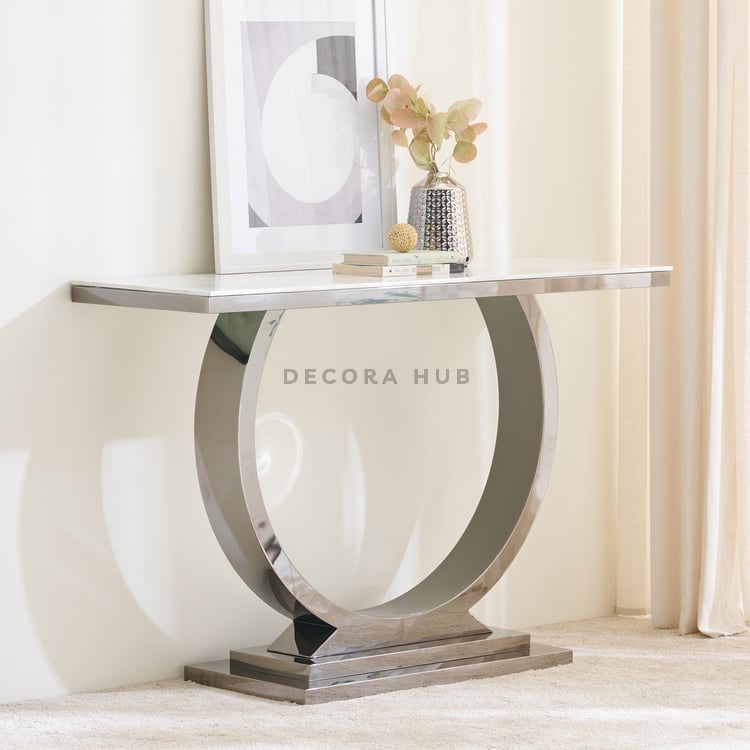 Silver Circle Marble Top Modern Console Table for the entryway