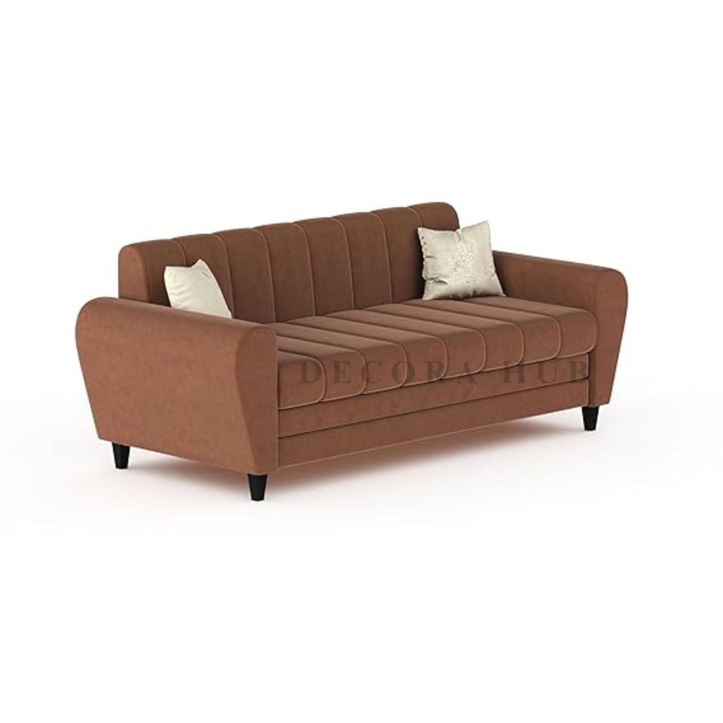 Sofa In Velvet Upholstry With Wooden Polish Legs