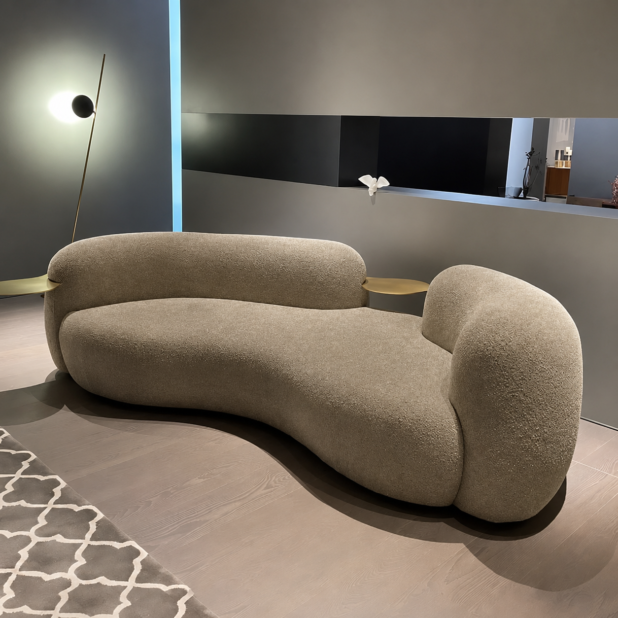 Taupe 3 seater curved sofa