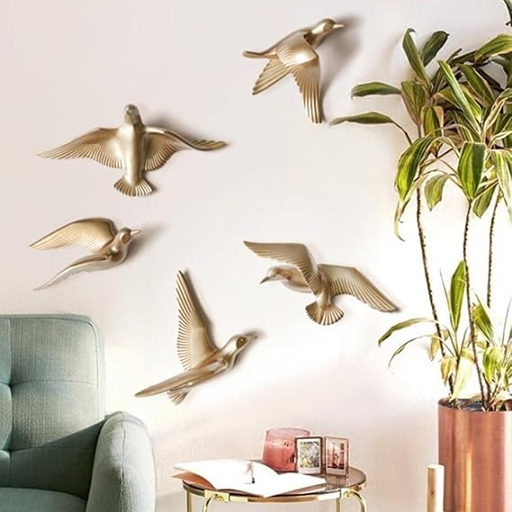 Decorative Golden Seagull Birds Metal Wall Art Set of 5