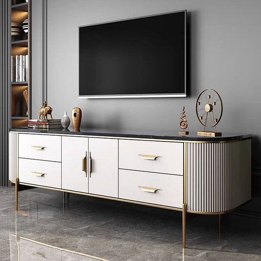 Luxe Golden Frame Marble Top TV Cabinet