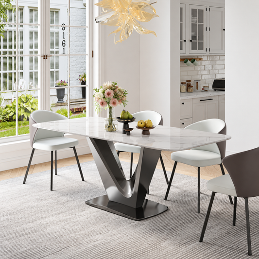 The V: Grey Modern Marble Top Dining Table