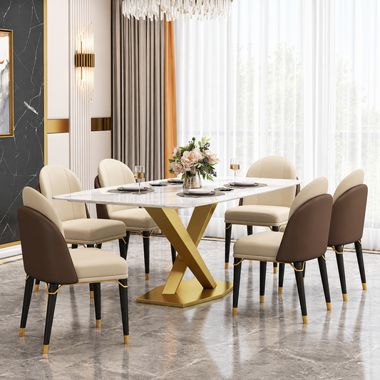 The X: Modern Rectangle White Marble Top Dining Table