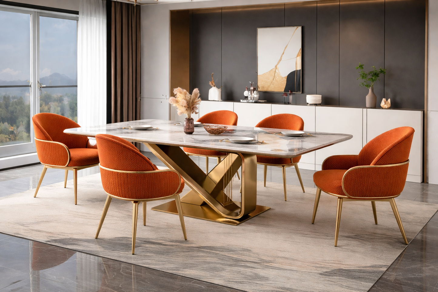The Amethyst Luxurious Dining Table in Orange With Dining Table