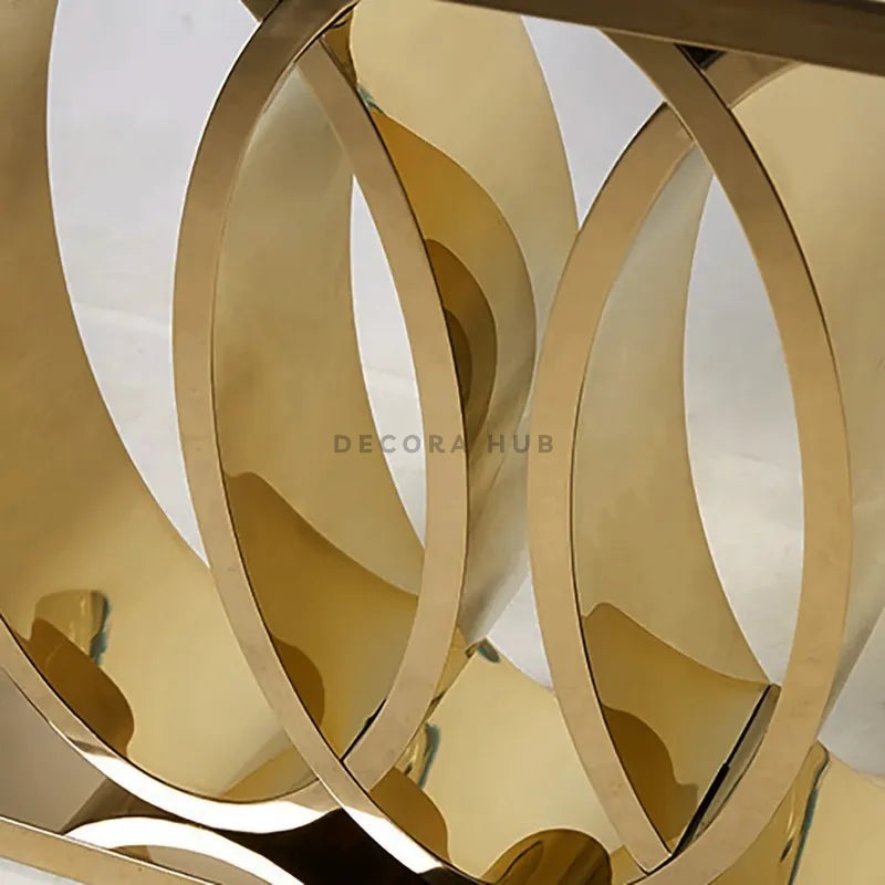 Triple Circle Golden Colour With White Marble On Top Console Table - image 3