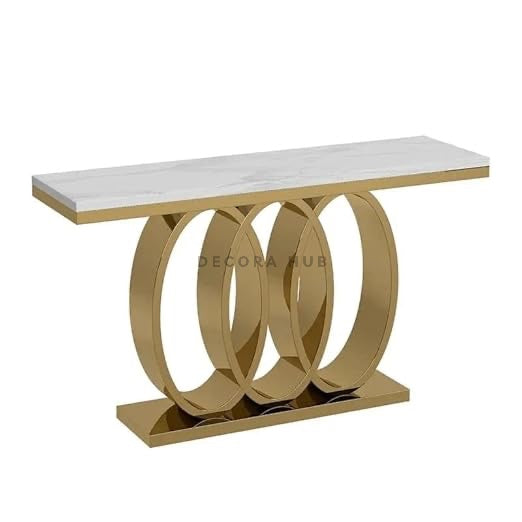 Triple Circle Golden Colour With White Marble On Top Console Table - image 5