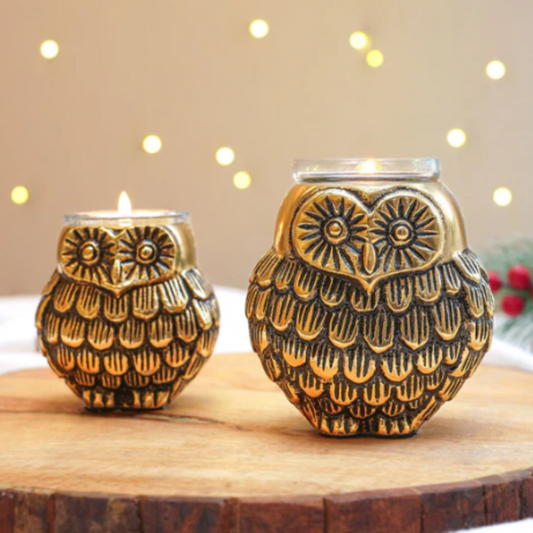 Owls Pair Candle Holder Set
