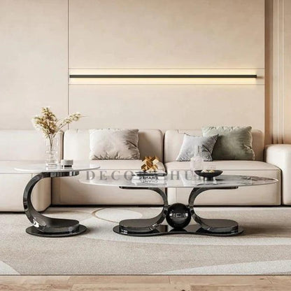 Lavish Black PVD Coated Stainless Steel Marble Top Centre/Coffee/ Teapoy Table for Living Rooms 