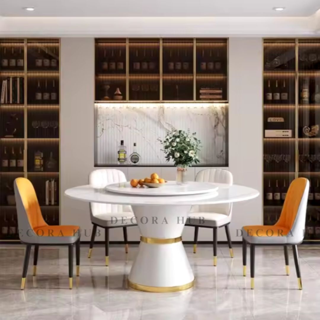 Round Classy White Marble Dining Table