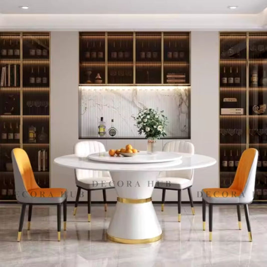 Round Classy White Marble Dining Table