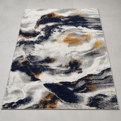 Urban Blue & Beige Geometric Carpet for Living Room – blue, beige and turquoise geometric area carpet by DecoraHub (view 2)