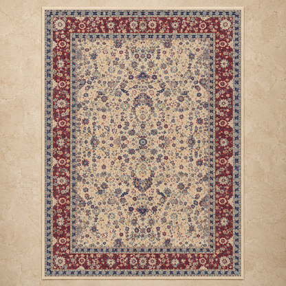Vintage Wine Red Persian Carpet for Living Room – wine red, ivory and royal blue Persian area carpet by DecoraHub (view 2)