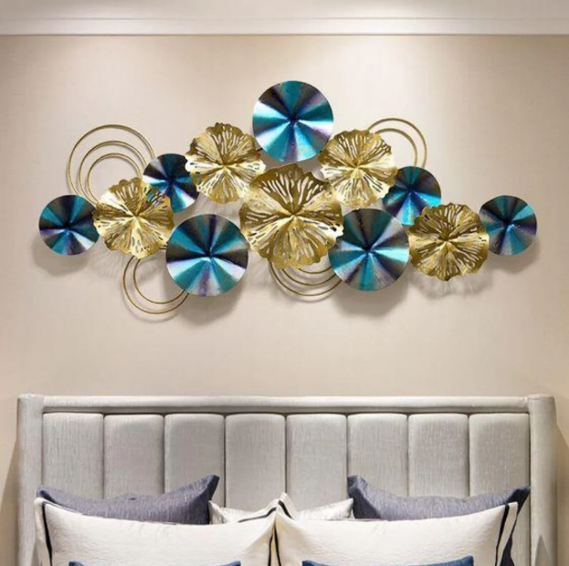 Blue and Gold Toned Metal Wall Art