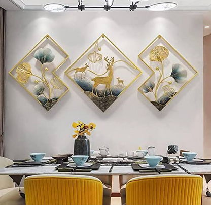 Luxurious Deer Set Of 3 Framed Metal Wall Art