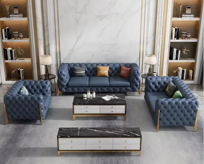 Luxe Azure Tufted Chesterfield Sofa Set