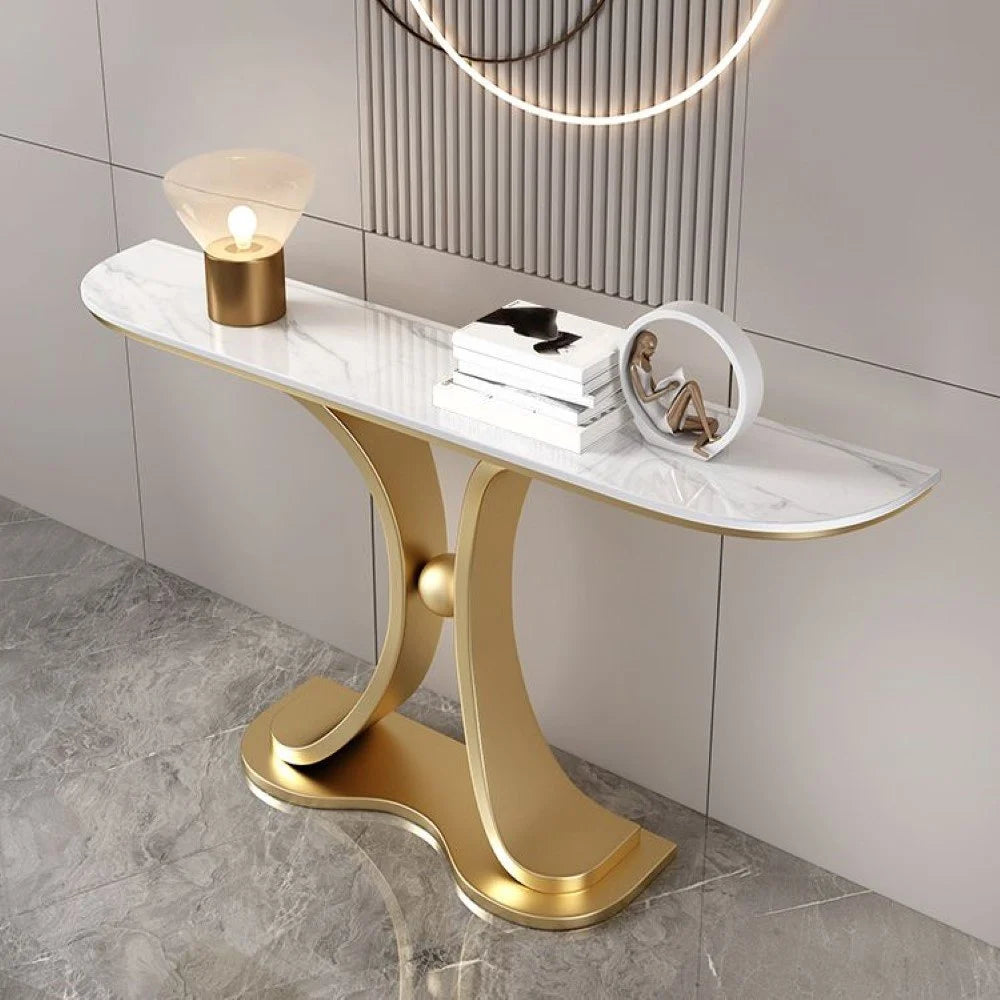 White Marble With Golden Base Console Table - image 2