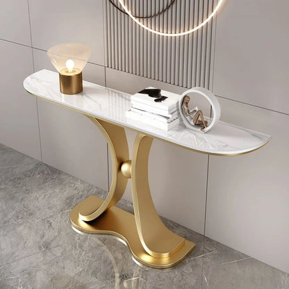 White Marble With Golden Base Console Table - image 2