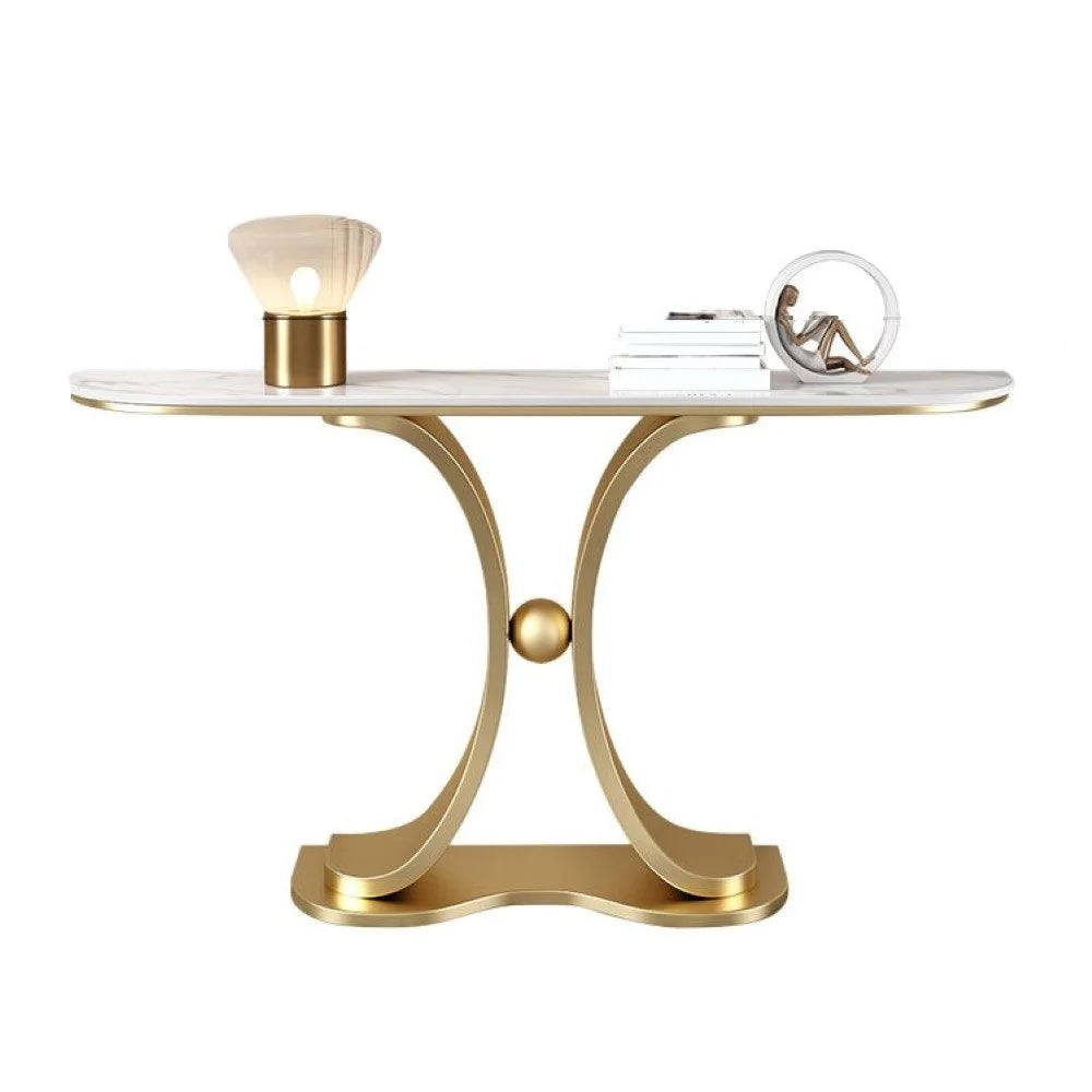 White Marble With Golden Base Console Table - image 3