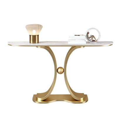 White Marble With Golden Base Console Table - image 3