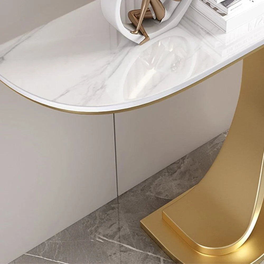 White Marble With Golden Base Console Table - image 4