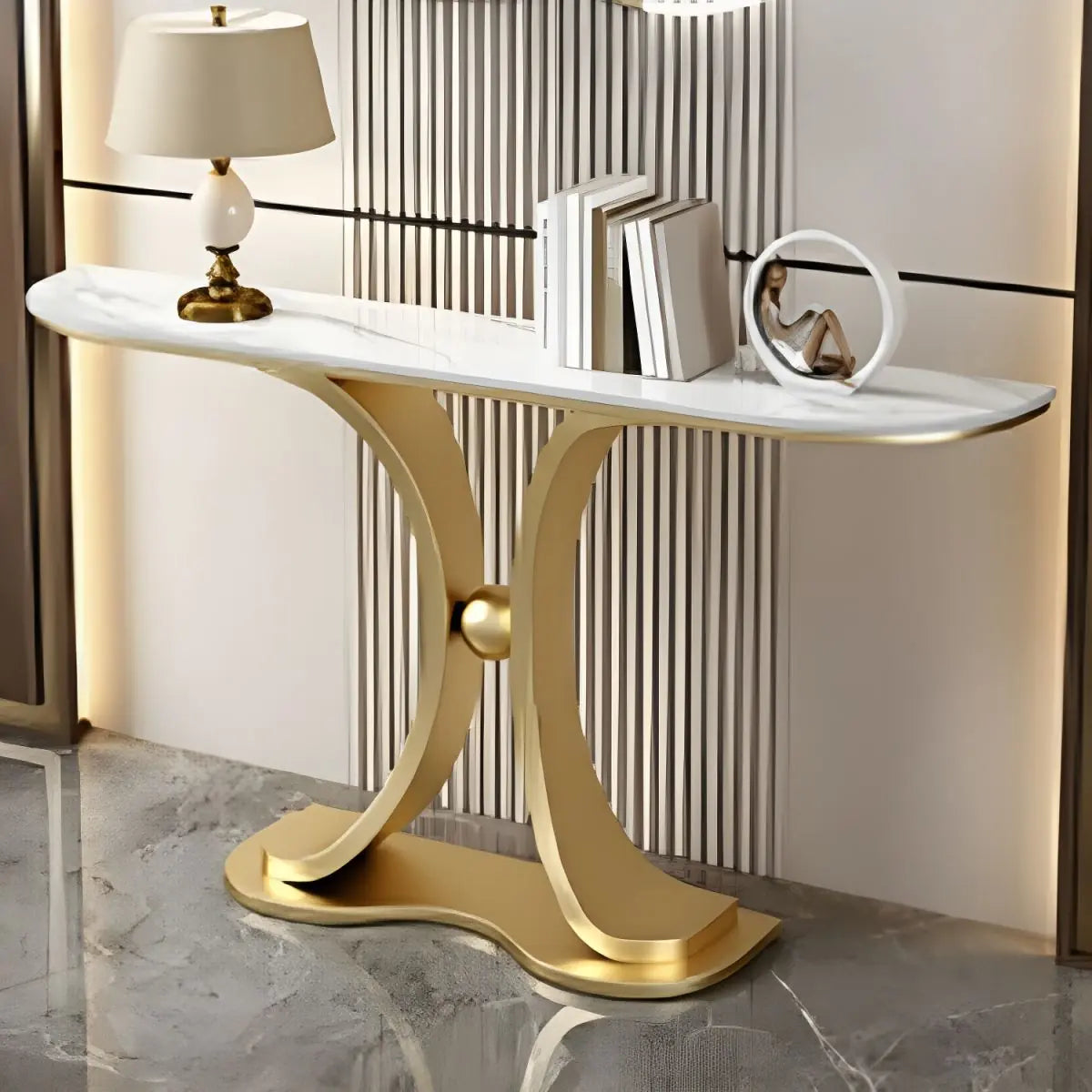 White Marble With Golden Base Console Table