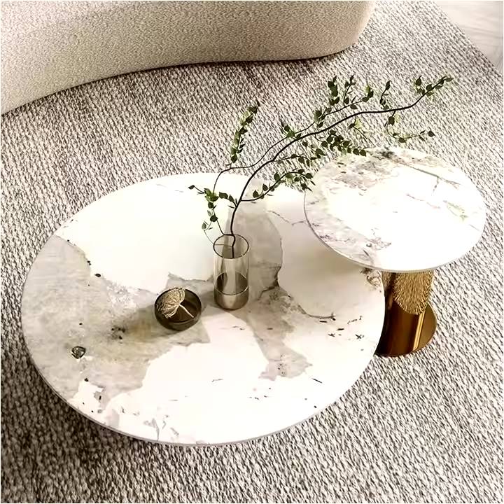 White Composite Round Marble Top Centre Table