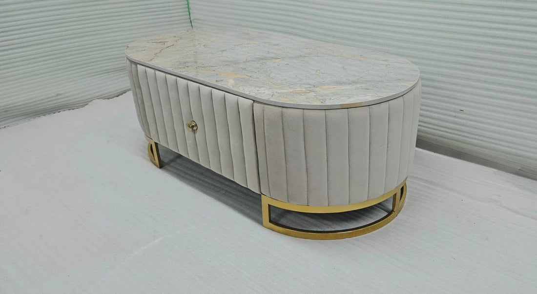 White Marble Top Center With Wooden PU Finish Body
