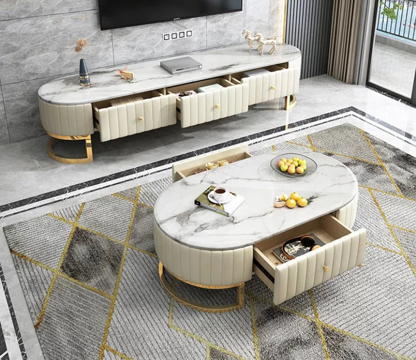 White Marble Top Centre Table With Wooden Body