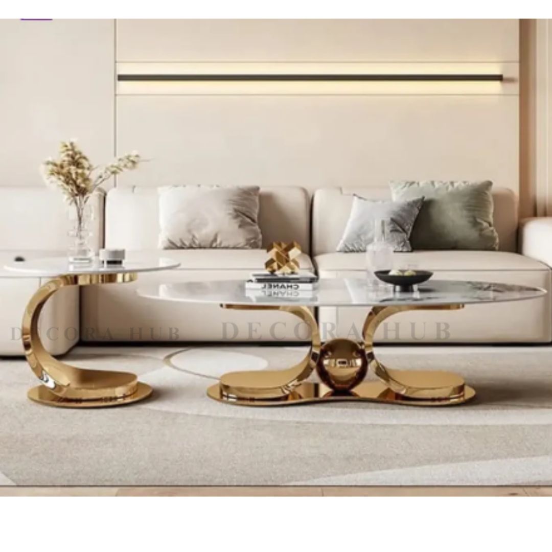 White Marble Top with Golden SS304 PVD Coated Base