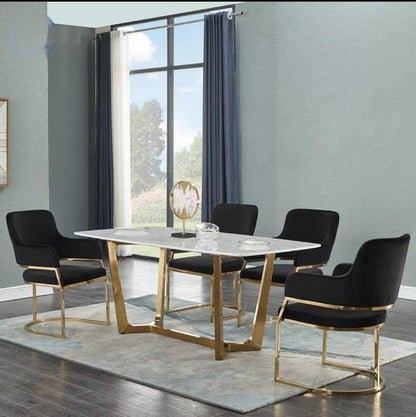 White marble dining table with golden stainless steel base