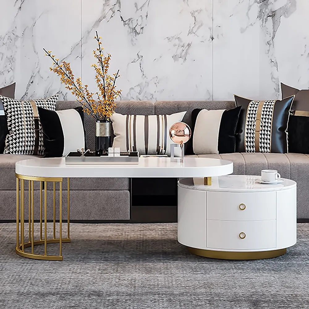 White marble teapoy table styled in modern living room
