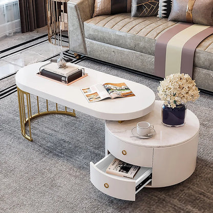 White marble teapoy table with gold stainless steel base – DecoraHub